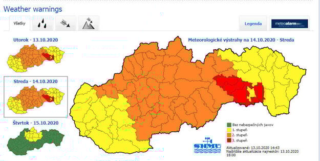 Weather warning for Wednesday, October 14, 2020.