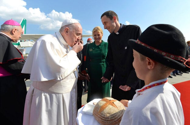 Pope Francis was greeted by bread and salt.