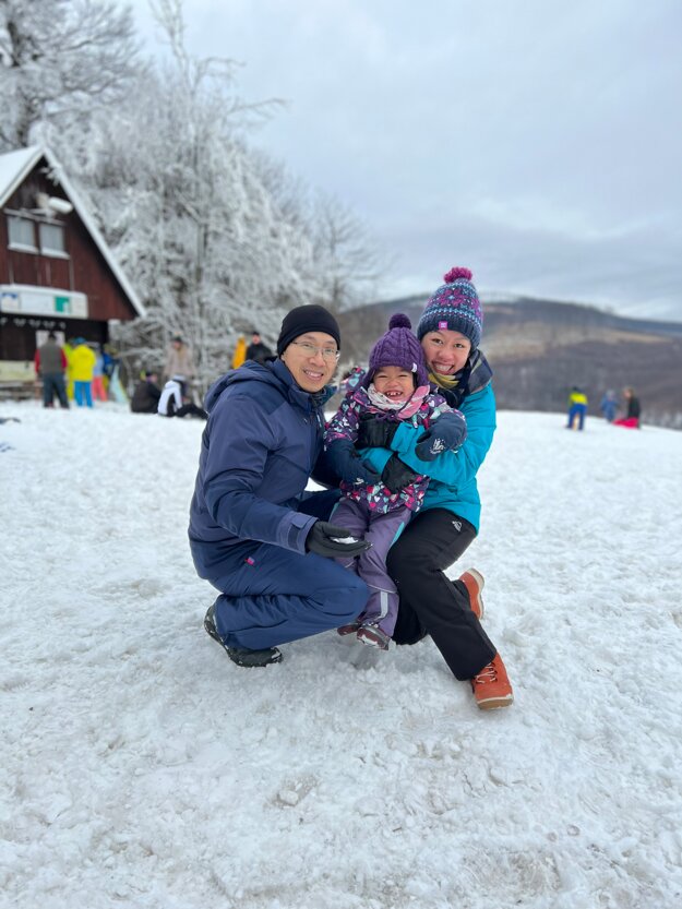 Niki's family enjoys a cold winter day in Slovakia.