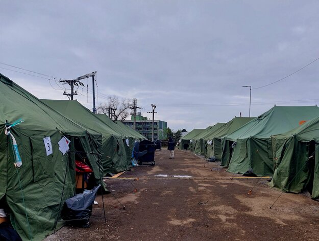 A tent town for refugees near the railway station in Kúty, Slovakia, November 23, 2022.