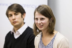 Whistleblower Zuzana Hlávková and her former colleague Pavol Szalai who supported her claims. 