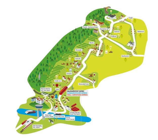 The map of the route of the Small Carpathians Express