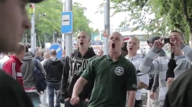 Milan Mazurek, now an MP, at a protest against Islamisation.