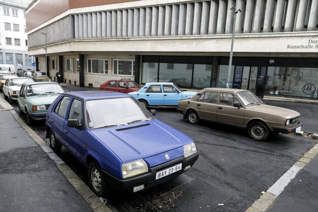 The 'SK Parking' installation outside Kunsthalle in Bratislava.