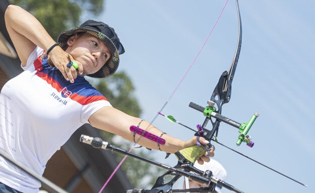 Archer Denisa Baránková performing at the Olymoics.