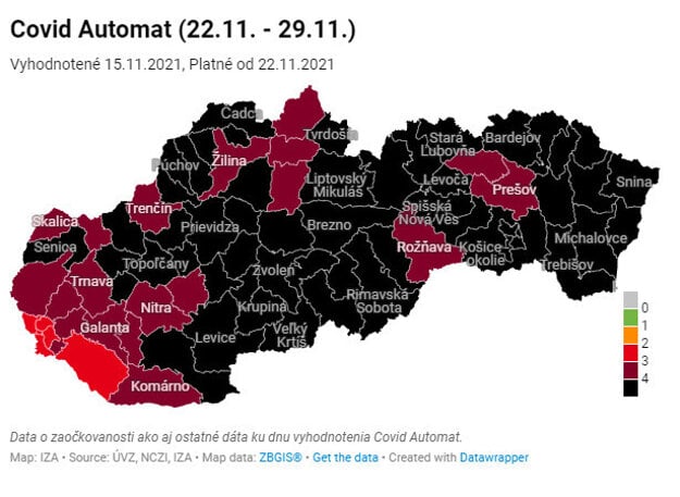 The map of districts from Monday, November 22, 2021.