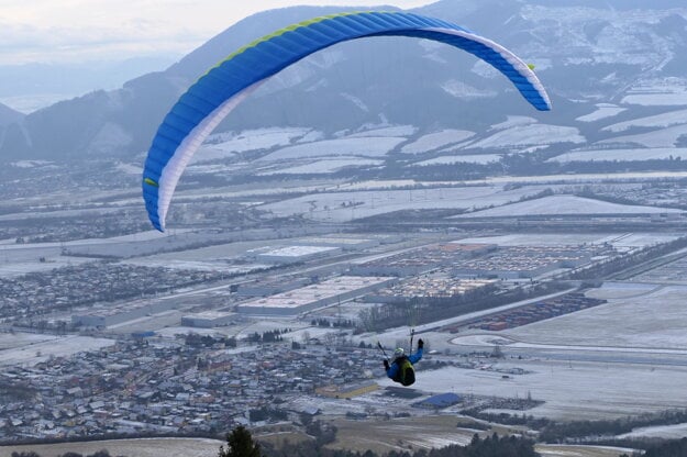 A paraglider on the Stránik hill, located six kilometres off Žilina, on January 12, 2022.