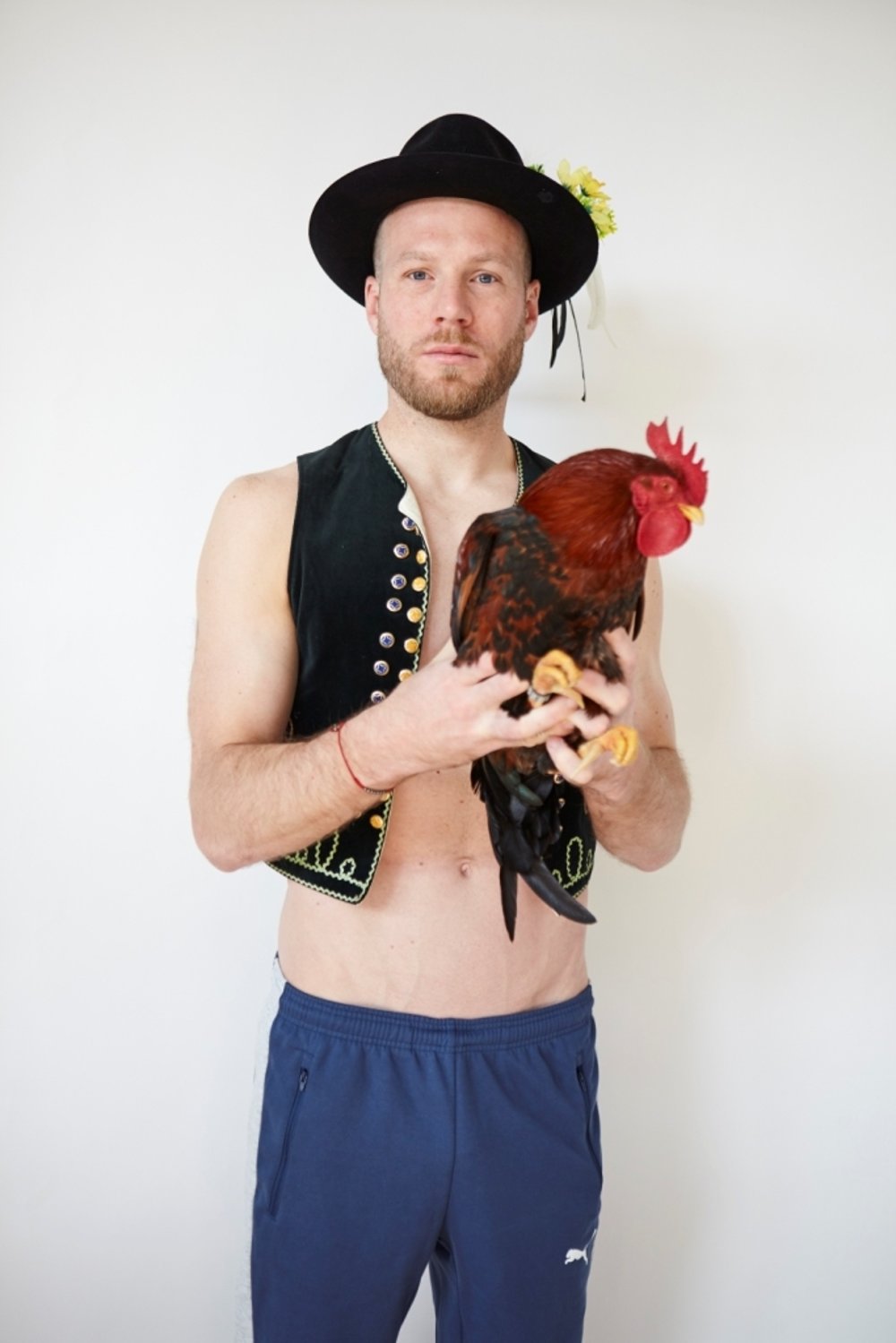 Adam Nemec said he did not need a shirt for the picture.