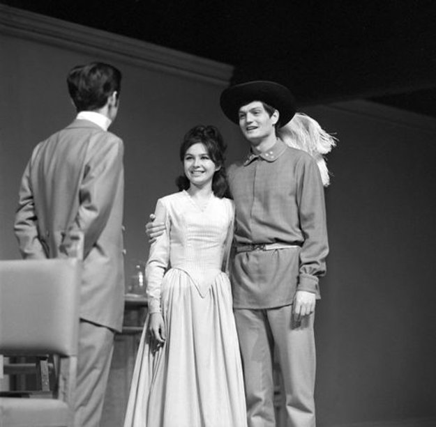 L-R: Ivan Mistrík, Emília Vášáryová and Jozef Adamovič in Stodola's drama Marína Havranová, directed by Karol Zachar in SND, Nov 29, 1968.