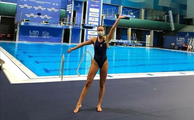 Zora Opalka poses by a pool at this year’s European Aquatics Championships, which took place in Hungary in mid-May. 