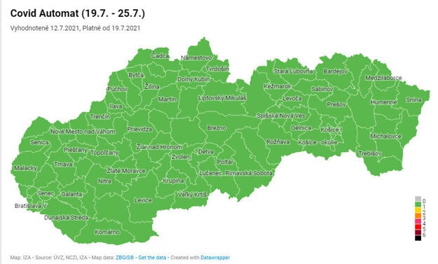 The districts of Slovakia from July 19, 2021.