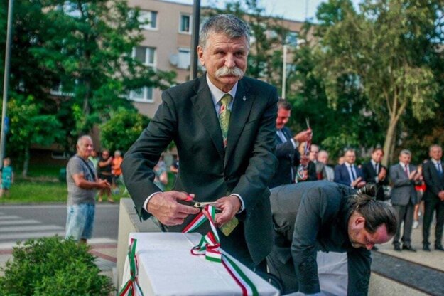 Hungarian Speaker of Parliament László Kövér in the south-western Slovak town of Šamorín on August 2, 2021.