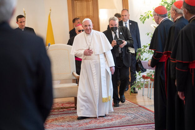 Pope Francis attended an ecumenical meeting at the apostolic nunciature in Bratislava.