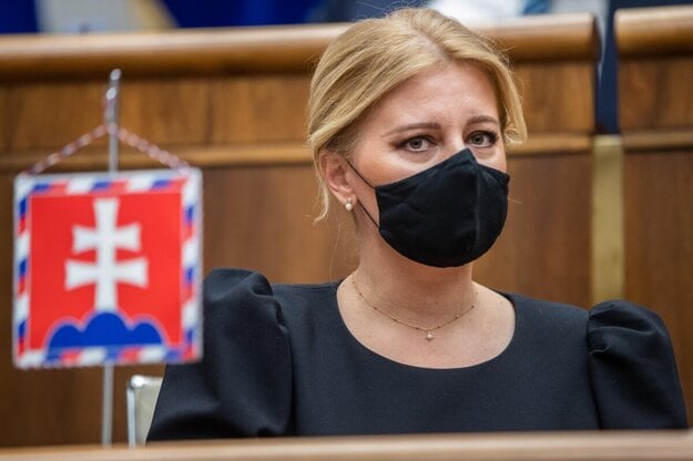 President Zuzana Caputova delivers her state of the republic address in parliament on September 28, 2021.