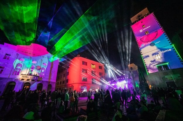 People attend the Lovely Experience festival on Trnava's main square in 2019.
