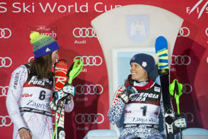 Petra Vlhová (l) and Veronika Velez-Zuzulová (r) in Zagreb, Croatia in January 2017.