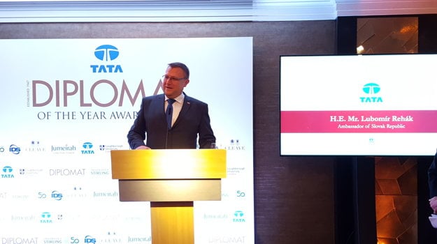 Slovak ambassador awarded by the Tata Diplomat magazine, in London. 