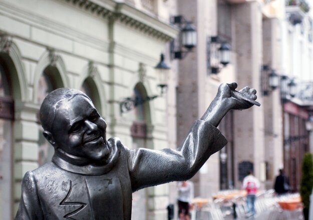People may come across the statue of Schöne Náci near the Main Square in Bratislava