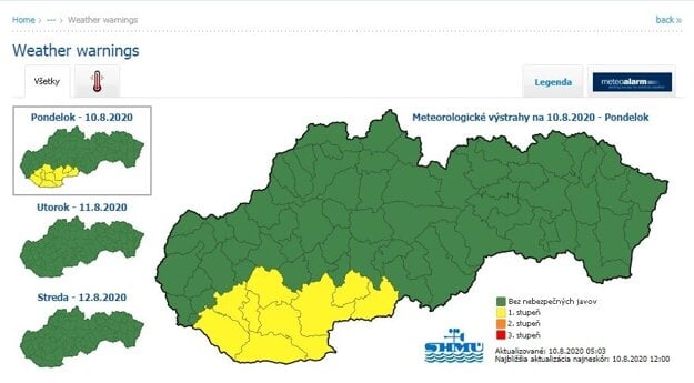 Southern regions can expect high temperatures on August 10.