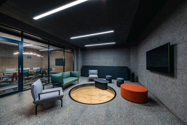 One of meeting rooms with glass floor.