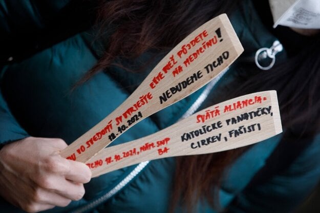 Wooden spoons as a symbol of protest against restricting access to abortions.