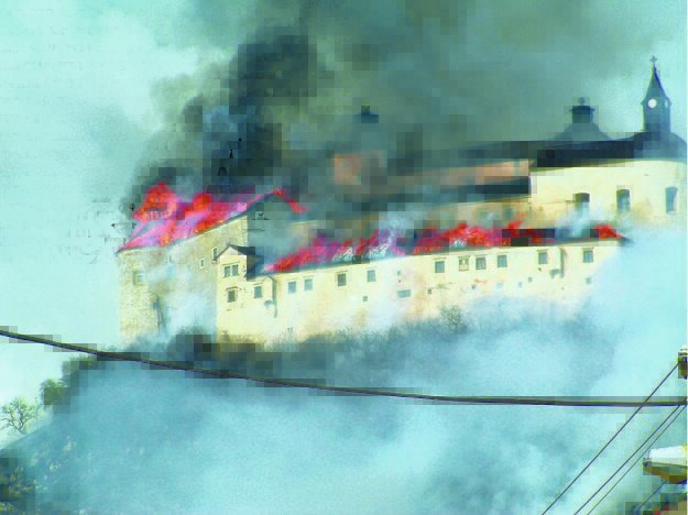 Krásna Hôrka Castle ablaze.