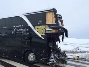 Snow caused bus accident near Janovce, Prešov region.