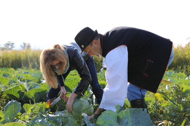 Agriculture Minister Gabriela Matečná helps to select the best cabbage.