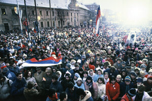 One of the 1989 Velvet Revolution protest gatherings in Bratislava. 