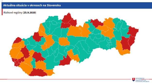 The map of red and orange regions since September 25, 2020.