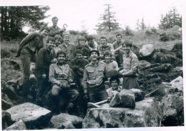 University students build stone routes in the Low Tatras.