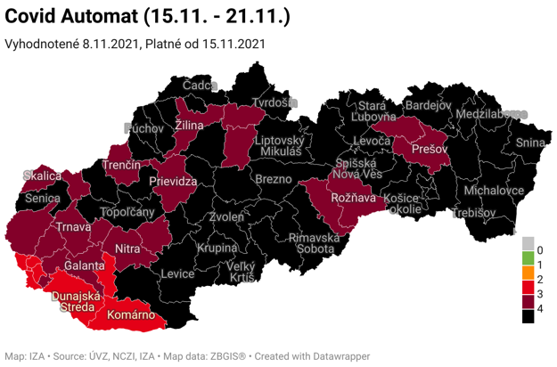The map of districts as of Monday, November 15, 2021.