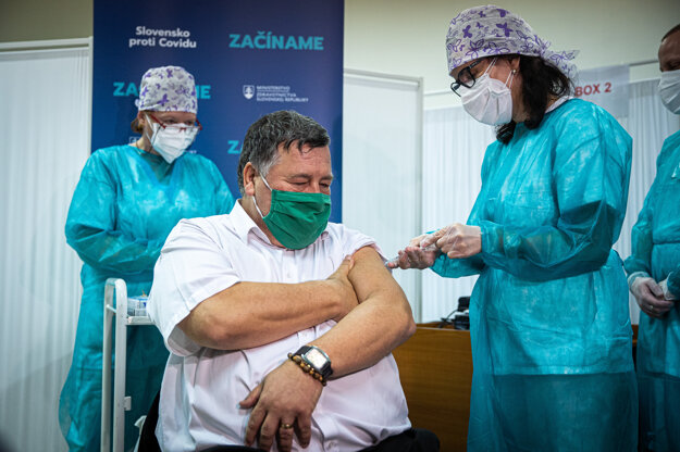 Vladimír Krčméry receiving a jab