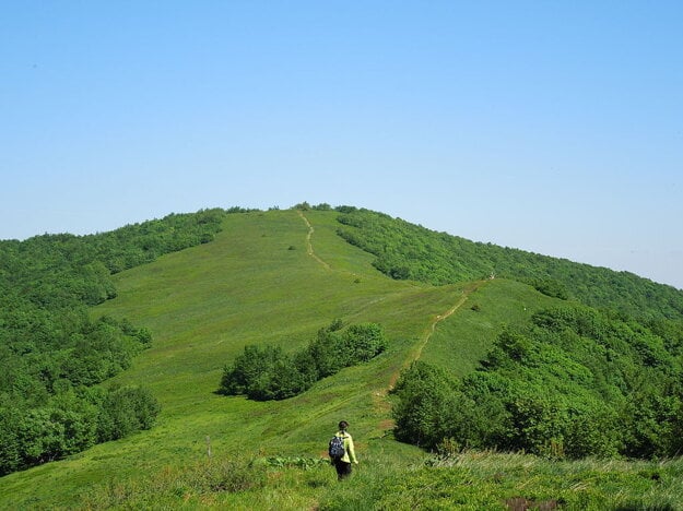 A hiker on the way to Ďurkovec in the summer.