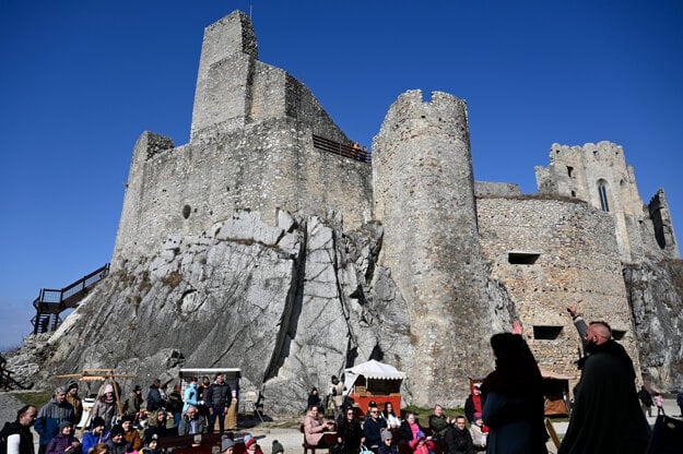 Visitors at Beckov Castle, Trenčín Region, on March 6, 2022.