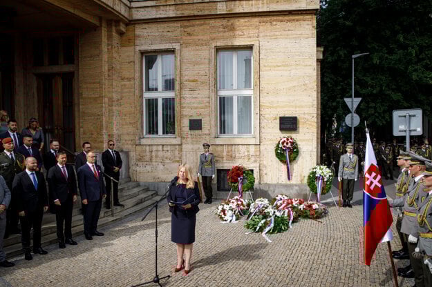 President Zuzana Čaputová speaking at an August 21, '68 commemorative event in Bratislava.