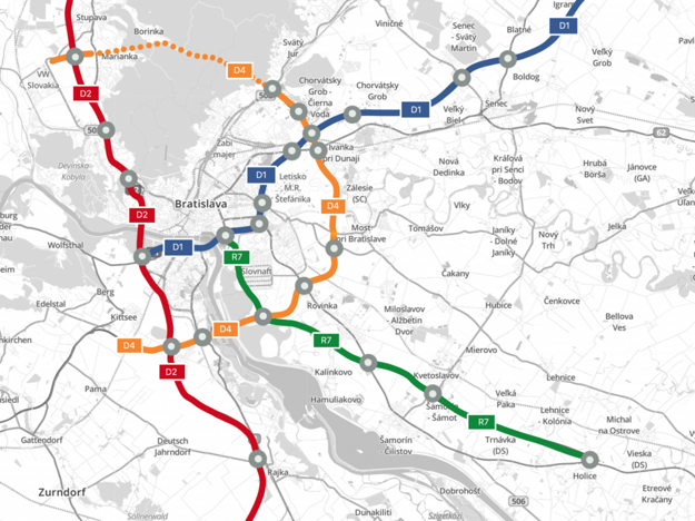 The map of the bypass of Bratislava.