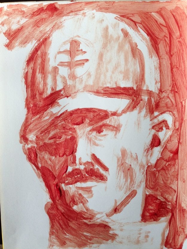 Ján TRiaška (SK): Leader. Porcine Blood on a Cheap Paper (2013)drawing