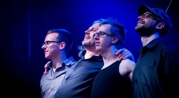 Andrej Šeban (2L), with drummer Michal Fedor (2R) and musicians Daniel Špinter (L) and Peter Rusňák as Andrej Šeban Band.