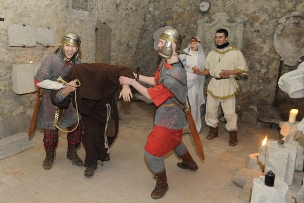 Trenčín Castle historical games. illustrative stock photo