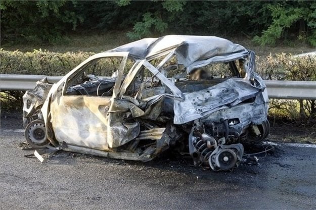 The Fiat Punto pushed out of the road by Varholíková and burnt down.