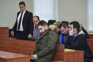 Defendants during a public hearing in the corruption case of SFZ delegates and referees at the Specialised Criminal Court in Pezinok on November 27, 2019