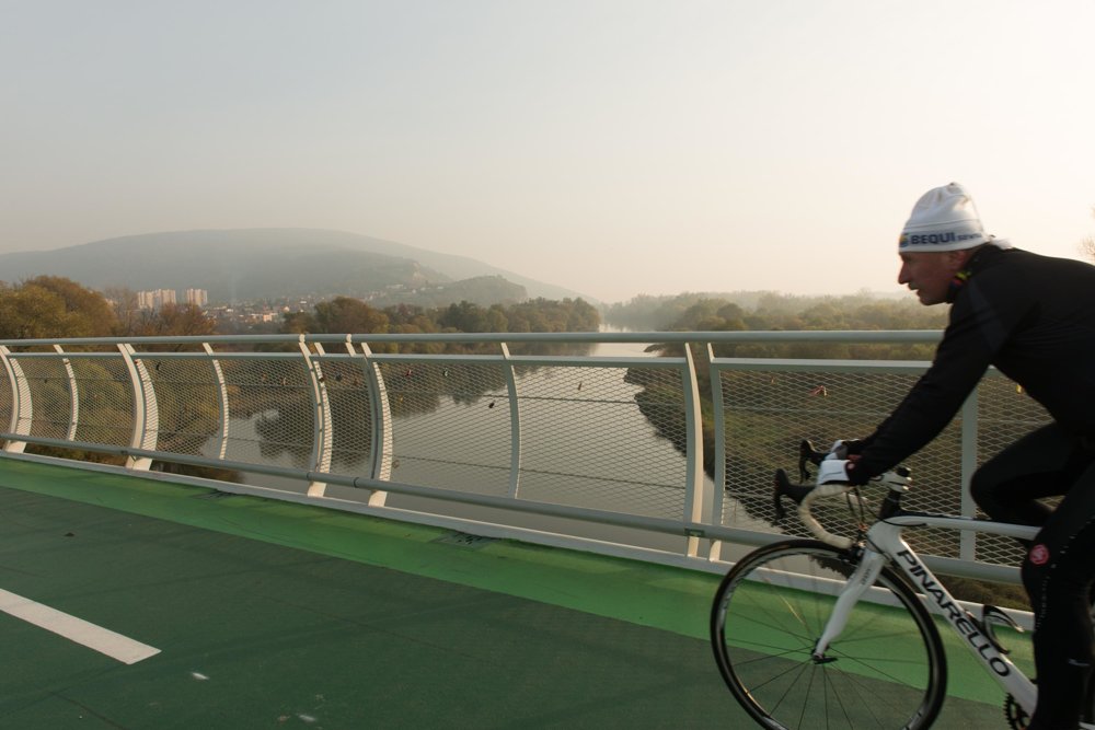 A bridge joining Slovakia with Austria near Bratislava.