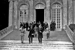 Hungarian delegation is leaving the castle Big Trianon after signing the treaty on June 4, 1920.