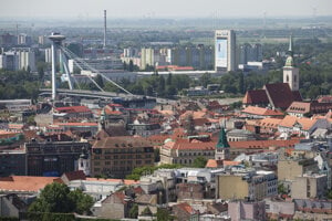 A view of Bratislava up from the National Bank of Slovakia high-rise building.