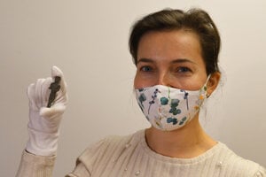 Archaeologist Mária Hudáková with the precious Celtic statuette. 