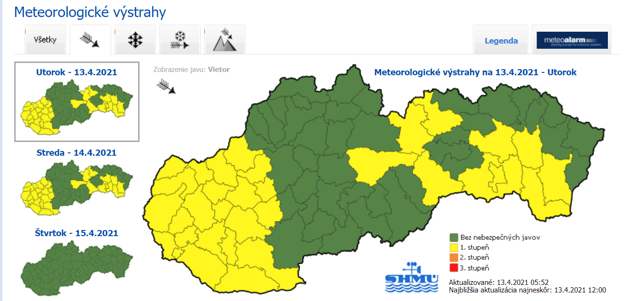 SHMÚ warning against strong wind