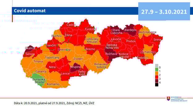The map of districts from Monday, September 27, 2021.