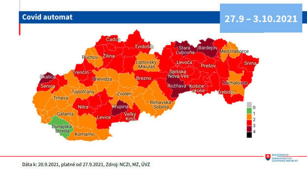 Mapa štvrtí k pondelku 27. septembra 2021.