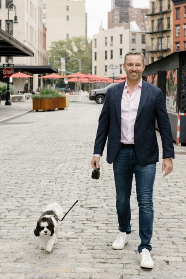 Rado Varchola and his dog Mila in New York City.